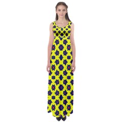 Modern Dark Blue Flowers On Yellow Empire Waist Maxi Dress