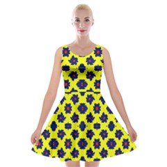 Modern Dark Blue Flowers On Yellow Velvet Skater Dress by BrightVibesDesign