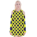 Modern Dark Blue Flowers On Yellow Velvet Long Sleeve Shoulder Cutout Dress View1