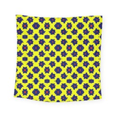 Modern Dark Blue Flowers On Yellow Square Tapestry (Small)