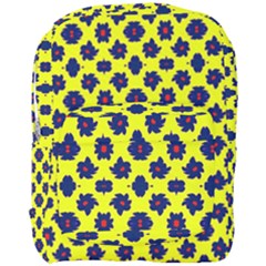 Modern Dark Blue Flowers On Yellow Full Print Backpack by BrightVibesDesign