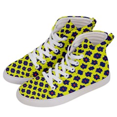 Modern Dark Blue Flowers On Yellow Women s Hi-Top Skate Sneakers