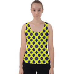 Modern Dark Blue Flowers On Yellow Velvet Tank Top