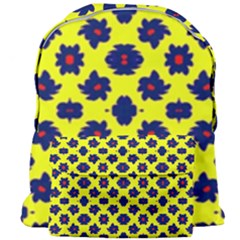 Modern Dark Blue Flowers On Yellow Giant Full Print Backpack