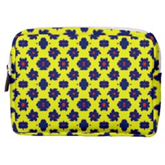 Modern Dark Blue Flowers On Yellow Make Up Pouch (Medium)