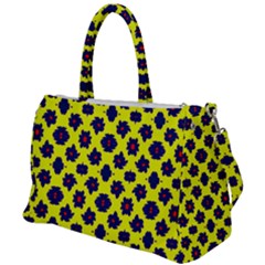 Modern Dark Blue Flowers On Yellow Duffel Travel Bag