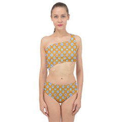 Modern Blue Flowers  On Orange Spliced Up Two Piece Swimsuit