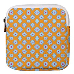 Modern Blue Flowers  On Orange Mini Square Pouch by BrightVibesDesign