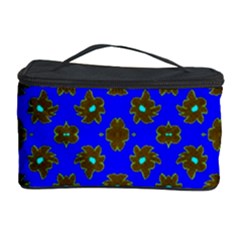 Modern Brown Flowers On Blue Cosmetic Storage by BrightVibesDesign