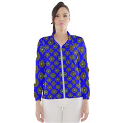 Modern Brown Flowers On Blue Women s Windbreaker by BrightVibesDesign