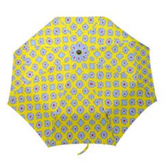 Modern Blue Flowers  On Yellow Folding Umbrellas by BrightVibesDesign