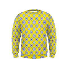 Modern Blue Flowers  On Yellow Kids  Sweatshirt by BrightVibesDesign