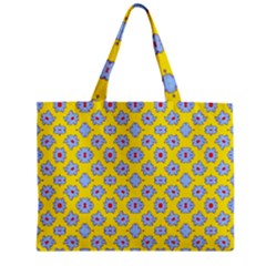 Modern Blue Flowers  On Yellow Zipper Mini Tote Bag by BrightVibesDesign