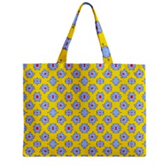 Modern Blue Flowers  On Yellow Zipper Mini Tote Bag