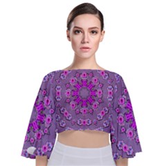 Beautiful Floral Wreaths And Flowers Around The Earth Tie Back Butterfly Sleeve Chiffon Top by pepitasart