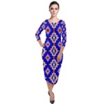 NR-7 COLORFUL Quarter Sleeve Midi Velour Bodycon Dress