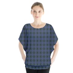 Argyle Dark Purple Black Pattern Batwing Chiffon Blouse