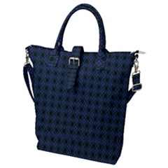 Argyle Dark Purple Black Pattern Buckle Top Tote Bag by BrightVibesDesign