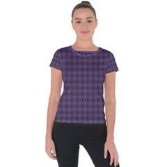 Argyle Dark Pink Black Pattern Short Sleeve Sports Top 