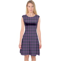 Argyle Dark Pink Black Pattern Capsleeve Midi Dress by BrightVibesDesign