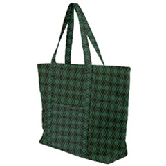 Argyle Dark Green Brown Pattern Zip Up Canvas Bag by BrightVibesDesign