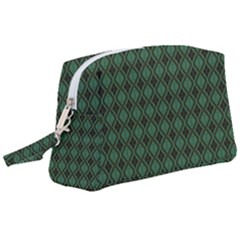 Argyle Dark Green Brown Pattern Wristlet Pouch Bag (large) by BrightVibesDesign