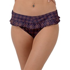 Argyle Dark Purple Yellow Pattern Frill Bikini Bottom by BrightVibesDesign