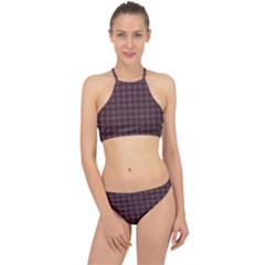 Argyle Dark Purple Yellow Pattern Racer Front Bikini Set by BrightVibesDesign