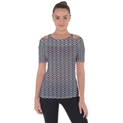 Ornate Oval Pattern Grey Black White Shoulder Cut Out Short Sleeve Top