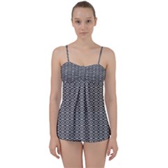 Ornate Oval Pattern Grey Black White Babydoll Tankini Set by BrightVibesDesign