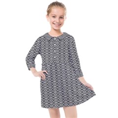 Ornate Oval Pattern Grey Black White Kids  Quarter Sleeve Shirt Dress by BrightVibesDesign