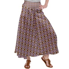 Ornate Oval  Pattern Yellow Blue Satin Palazzo Pants by BrightVibesDesign