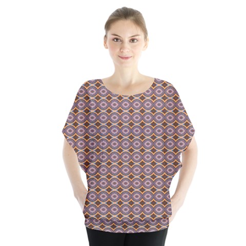 Ornate Oval  Pattern Yellow Blue Batwing Chiffon Blouse by BrightVibesDesign