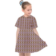 Ornate Oval  Pattern Yellow Blue Kids  Sailor Dress by BrightVibesDesign