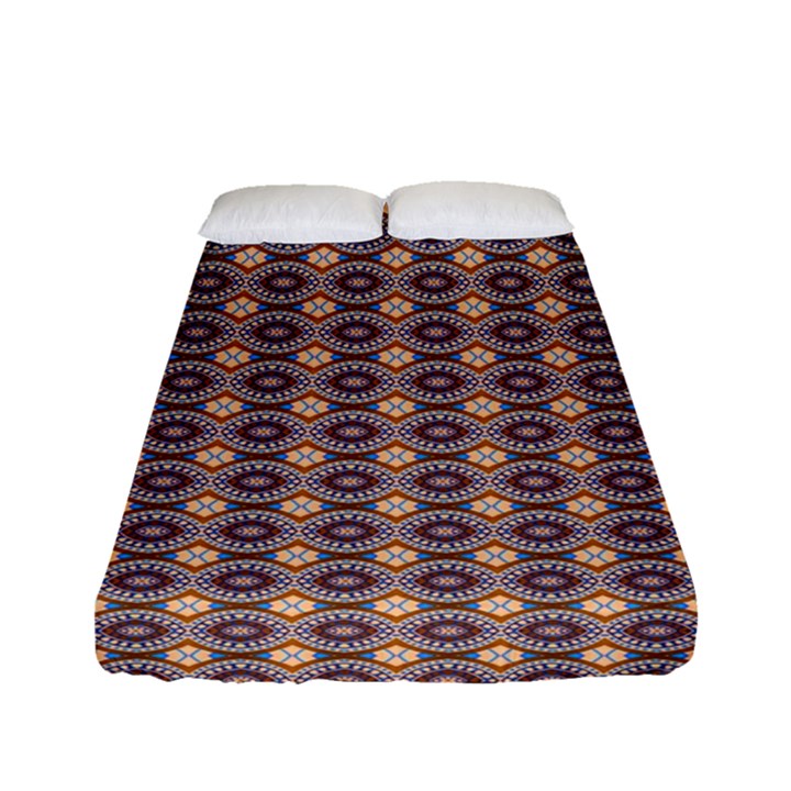 Ornate Oval Pattern Brown Blue Fitted Sheet (Full/ Double Size)