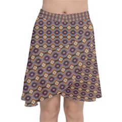 Ornate Oval Pattern Brown Blue Chiffon Wrap Front Skirt