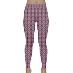 Ornate Oval  Pattern Red Pink Classic Yoga Leggings by BrightVibesDesign