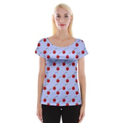 Kawaii Cherries Blue Pattern Cap Sleeve Top by snowwhitegirl