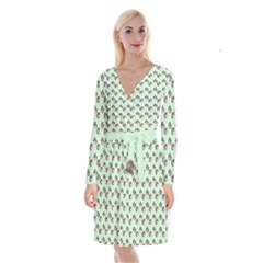 Kawaii Dougnut Green Pattern Long Sleeve Velvet Front Wrap Dress by snowwhitegirl