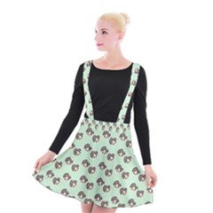 Kawaii Dougnut Green Pattern Suspender Skater Skirt