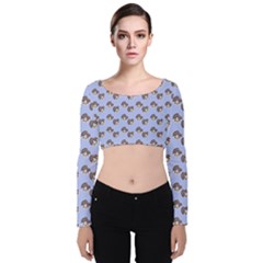 Kawaii Dougnut Blue Pattern Velvet Long Sleeve Crop Top by snowwhitegirl