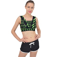 Ice Freeze Black Pattern V-back Sports Bra by snowwhitegirl