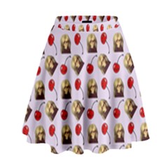 Doll And Cherries Pattern High Waist Skirt by snowwhitegirl