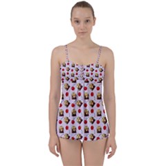 Doll And Cherries Pattern Babydoll Tankini Set