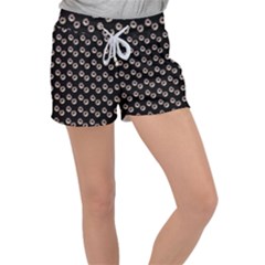 Kawaii Dougnut Black Pattern Women s Velour Lounge Shorts by snowwhitegirl