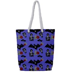 Goth Bat Floral Full Print Rope Handle Tote (small)