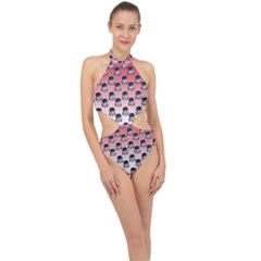 Forest Girl Gradient Red Halter Side Cut Swimsuit