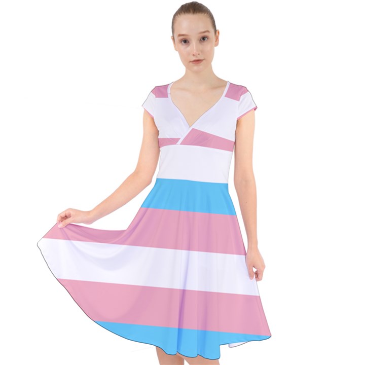 Transgender Pride Flag Cap Sleeve Front Wrap Midi Dress