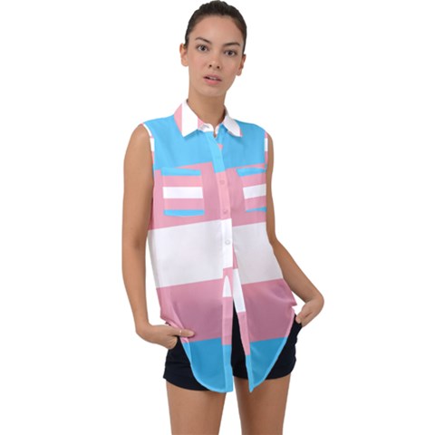 Transgender Pride Flag Sleeveless Chiffon Button Shirt by lgbtnation