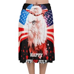 Happy 4th Of July Velvet Flared Midi Skirt by FantasyWorld7